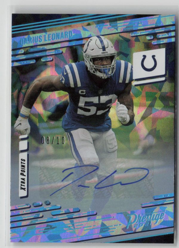 2021 Panini Prestige Darius Leonard Blue Ice Auto 08 10 Xtra Points #87 Online now