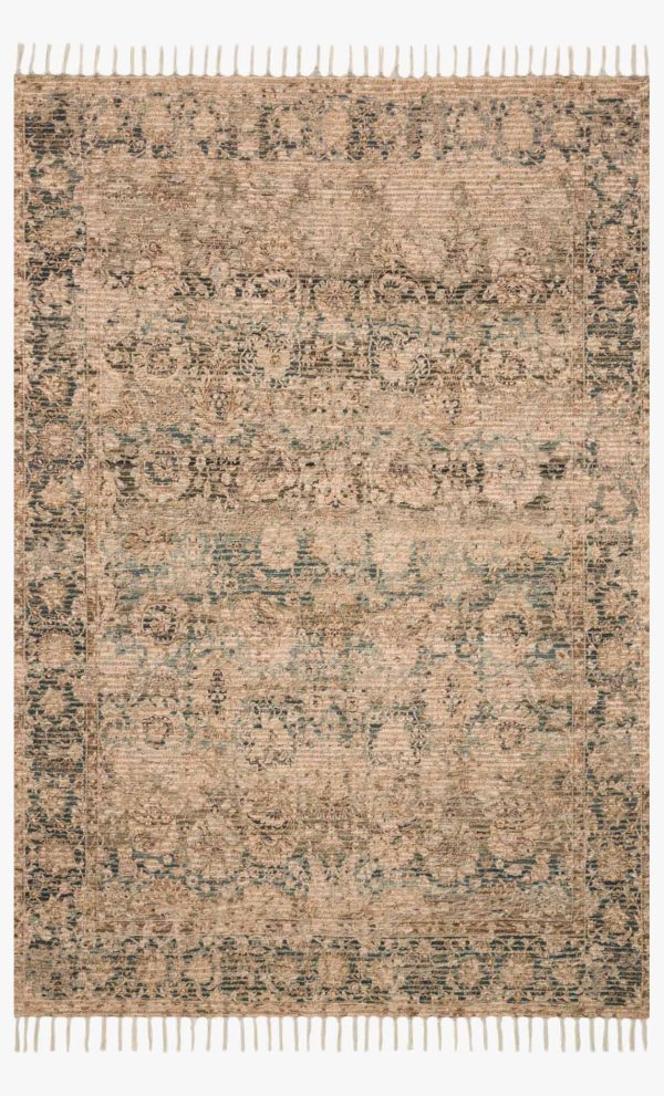 Cornelia Rug in Natural & Teal For Sale